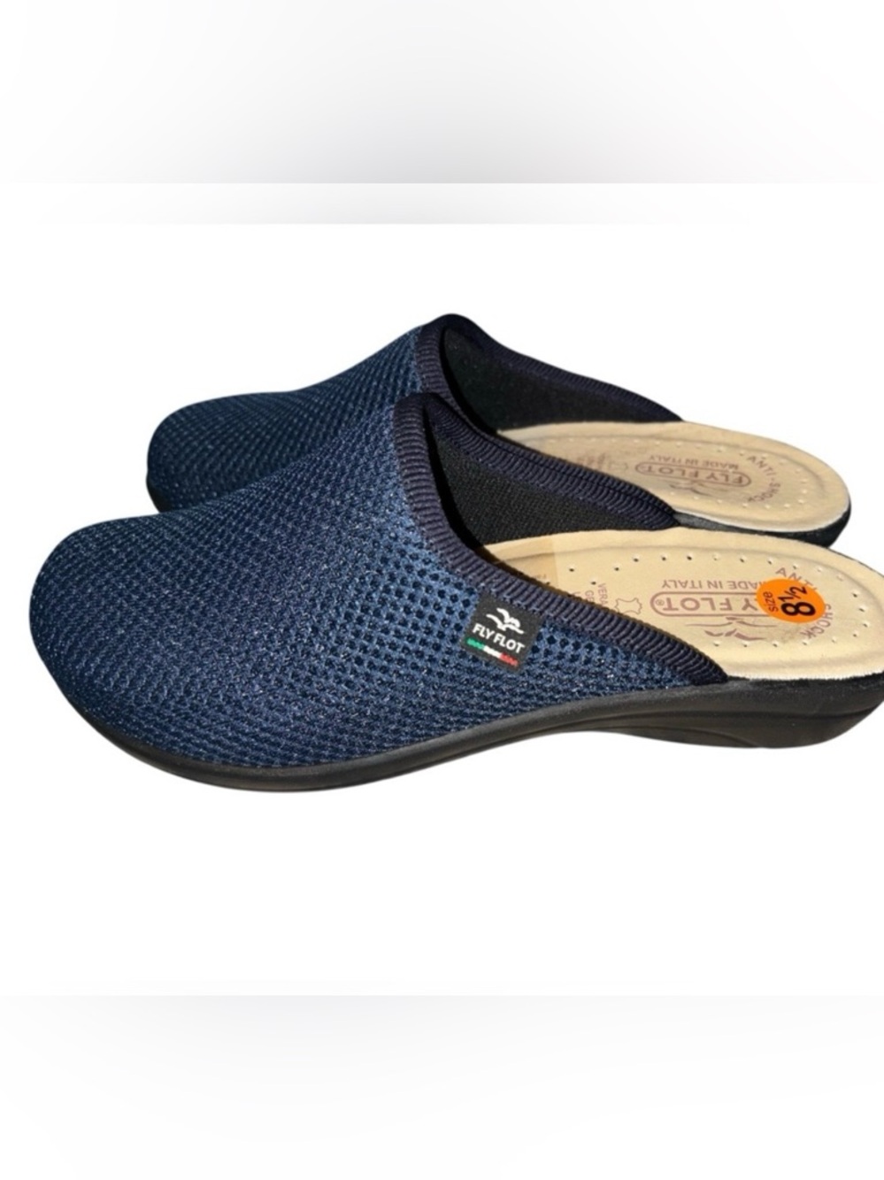 FLY FLOT Women Navy Blue Mesh Slip On Clogs Mules Comfort Made in Italy Size 39 - Picture 2 of 7
